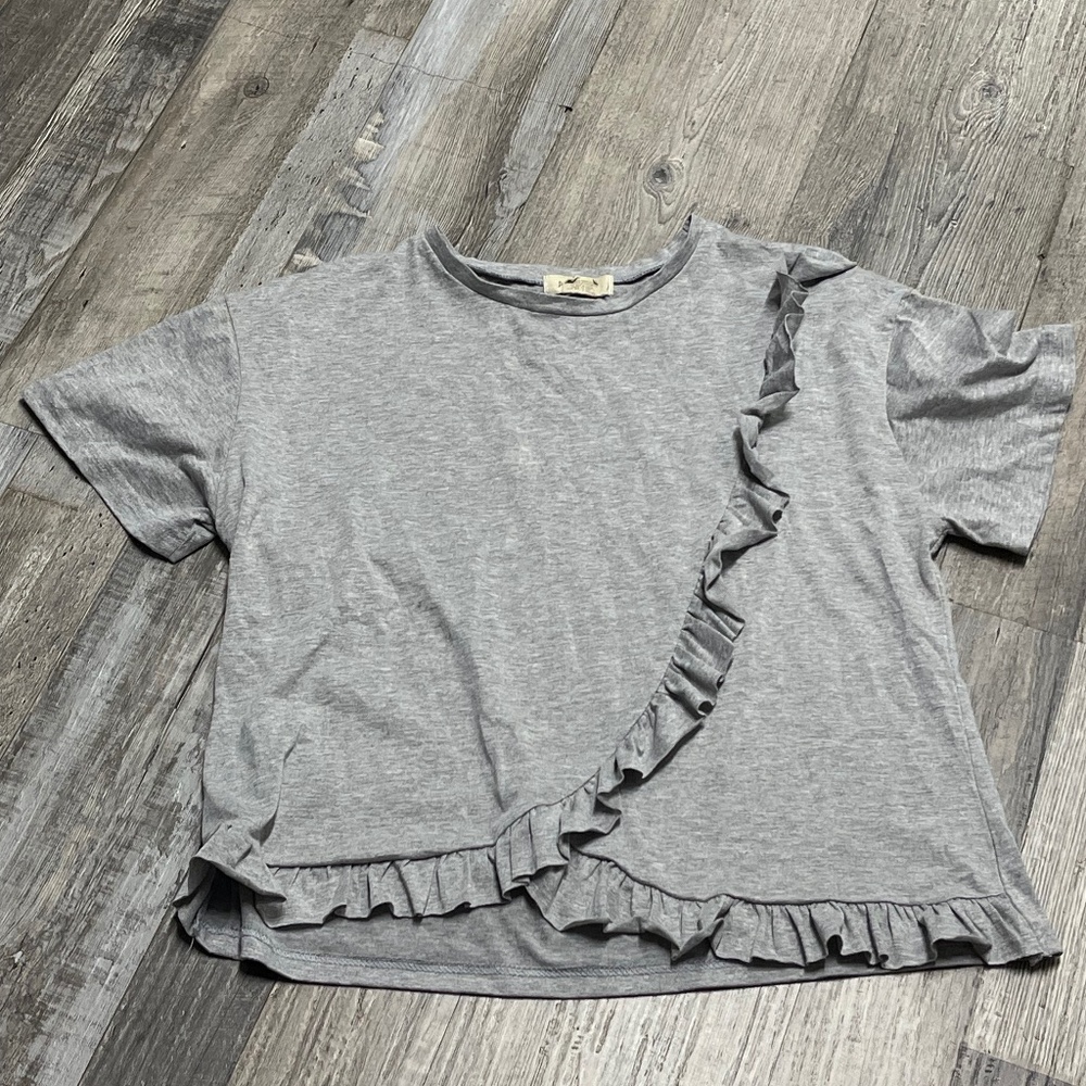 Gray Shirt with Ruffled Front